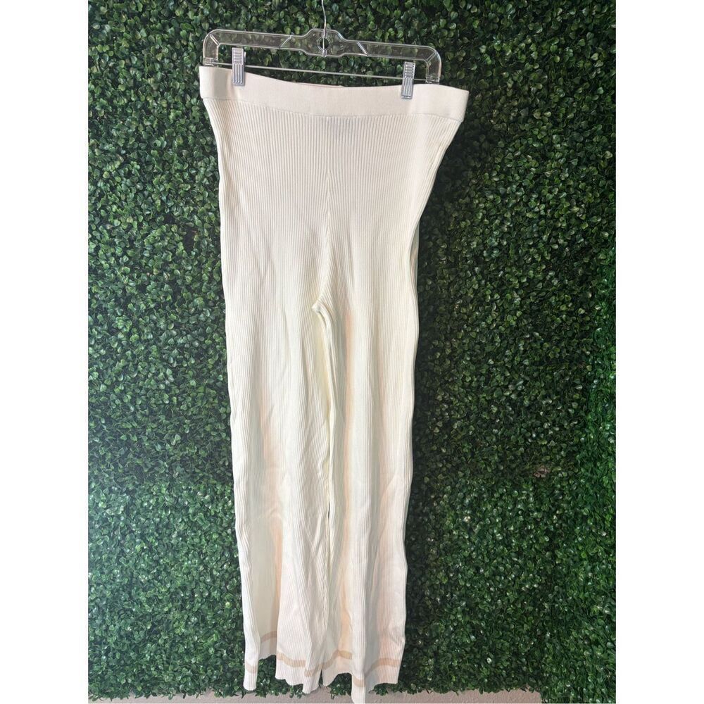Carbon38 Sweater Pant Womens XL Ivory Rib Knit High Rise Casual Bootcut NWOT Tan